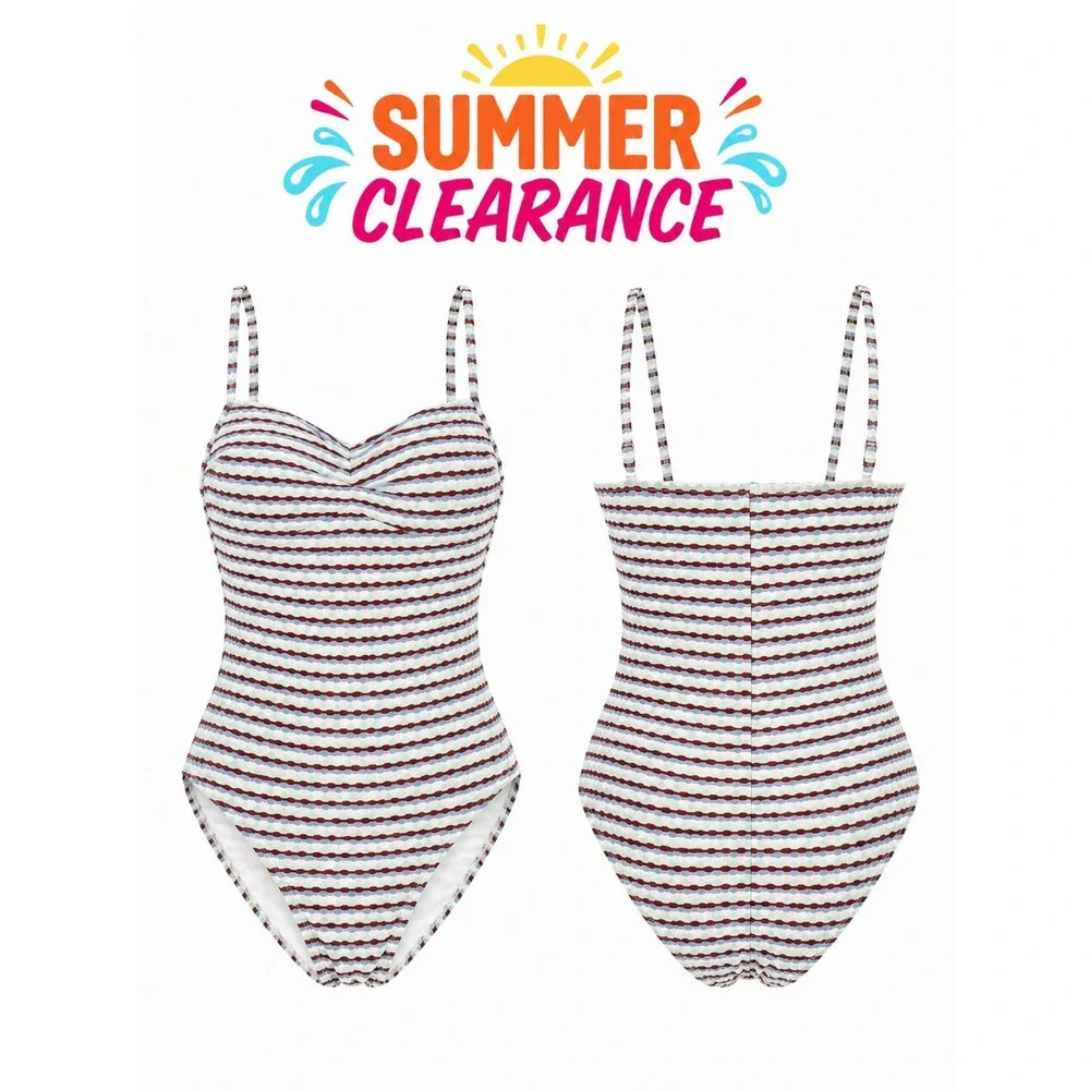 Shade & Shore Womens Striped One Piece Swimsuit Textured Size S (4-6) NWT